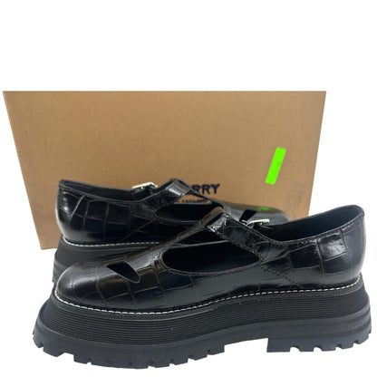 BURBERRY Aldwych T Bar Embossed Leather School Shoes Black