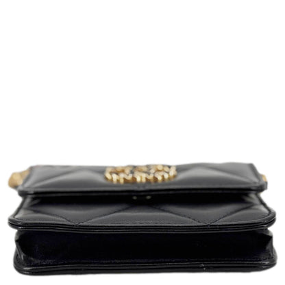 CHANEL 19 Flap Coin Purse Quilted Leather Chain Shoulder Bag Black