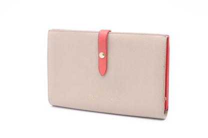 Celine Long Wallet in Tan Leather and Red Accents