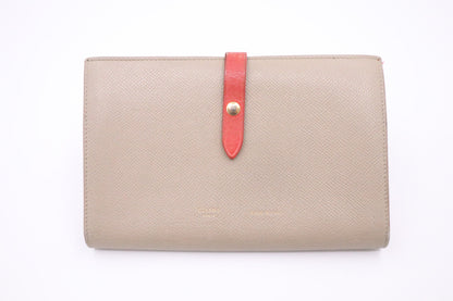 Celine Long Wallet in Tan Leather and Red Accents