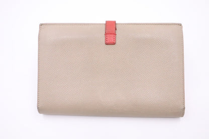 Celine Long Wallet in Tan Leather and Red Accents