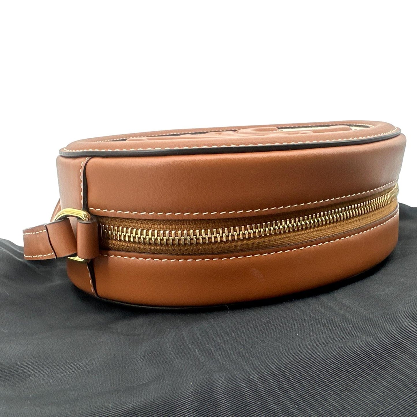 CELINE Triomphe Oval Calfskin Leather Shoulder Bag Tan