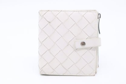 Bottega Veneta Compact Wallet in White Intrecciato Leather