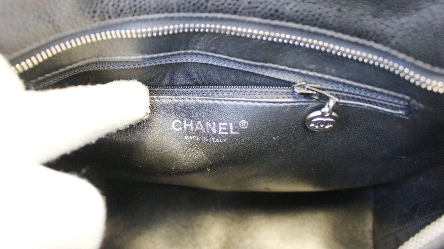 CHANEL Black Quilted Caviar Leather Medallion Tote Bag