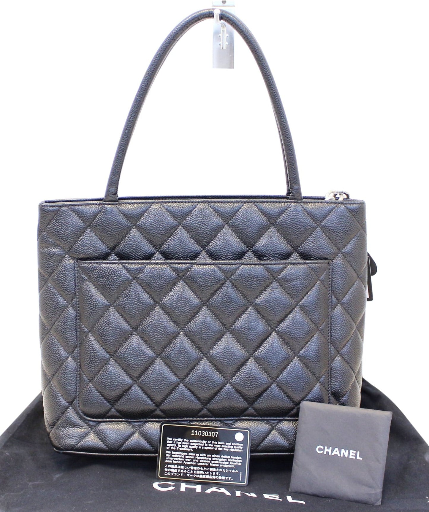 CHANEL Black Quilted Caviar Leather Medallion Tote Bag