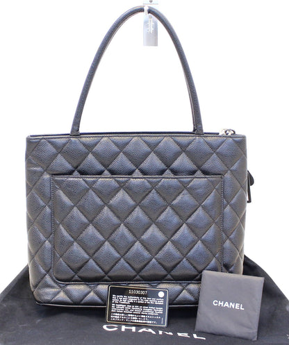 CHANEL Black Quilted Caviar Leather Medallion Tote Bag