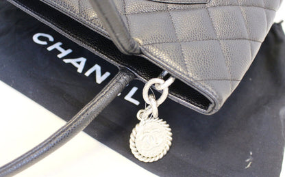 CHANEL Black Quilted Caviar Leather Medallion Tote Bag
