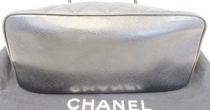 CHANEL Black Quilted Caviar Leather Medallion Tote Bag