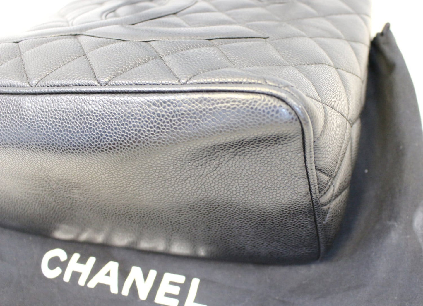 CHANEL Black Quilted Caviar Leather Medallion Tote Bag
