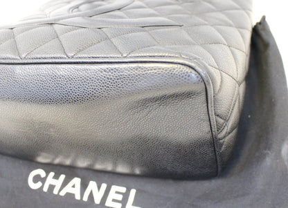 CHANEL Black Quilted Caviar Leather Medallion Tote Bag