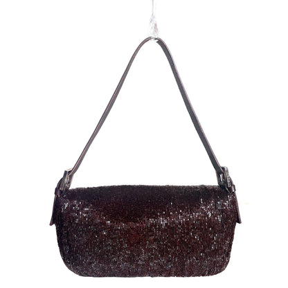 Fendi Baguette Vintage Dark Chocolate Brown Glitter Beads