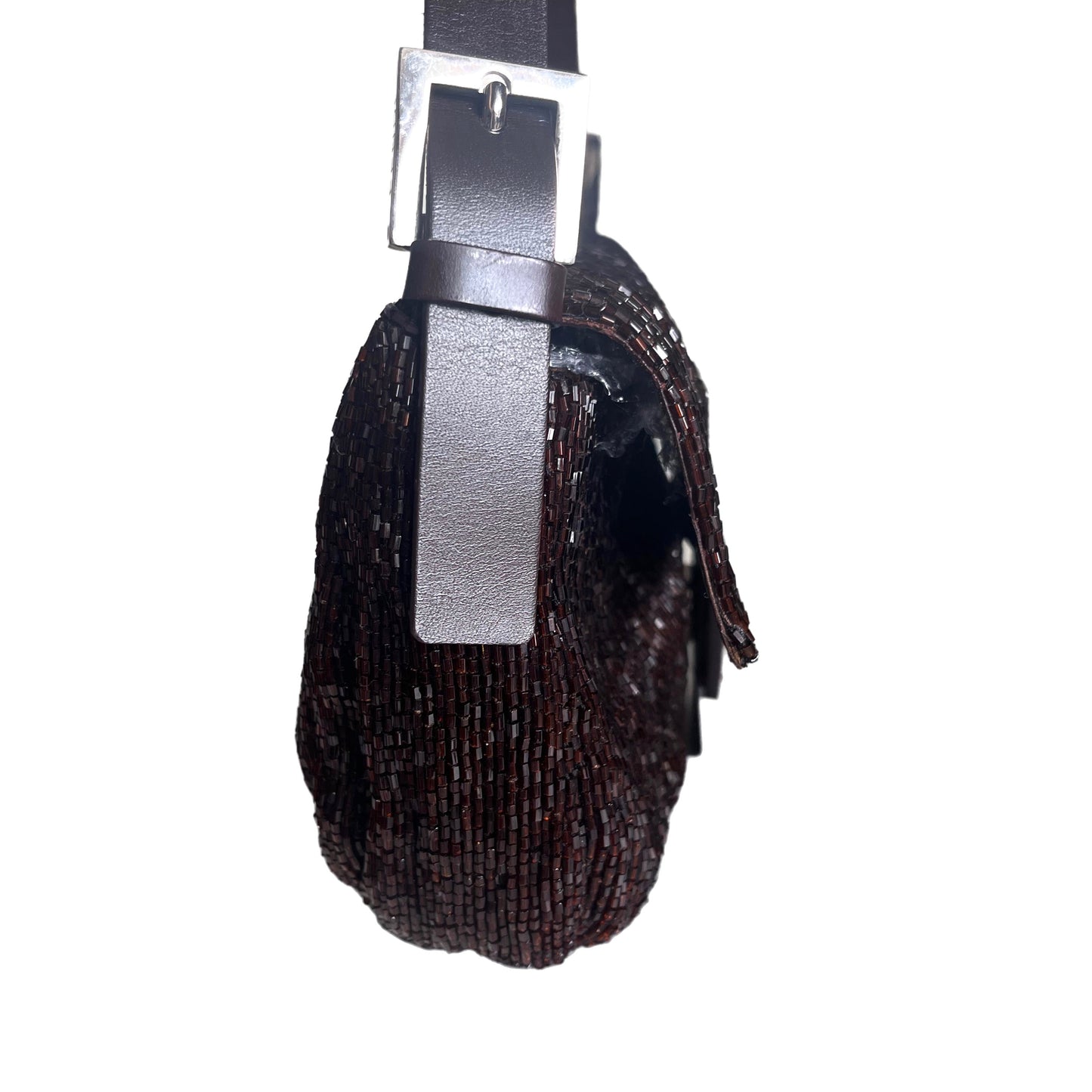 Fendi Baguette Vintage Dark Chocolate Brown Glitter Beads