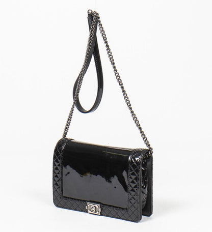 CHANEL REVERSO PATENT LEATHER LARGE BOY BAG