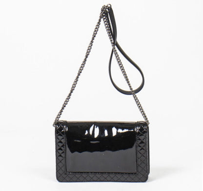CHANEL REVERSO PATENT LEATHER LARGE BOY BAG