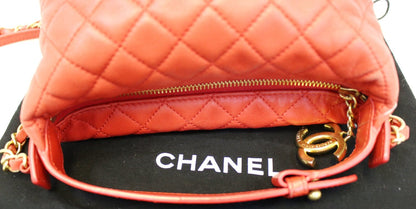 Chanel Red Quilted Lambskin Forever Small Hobo Bag