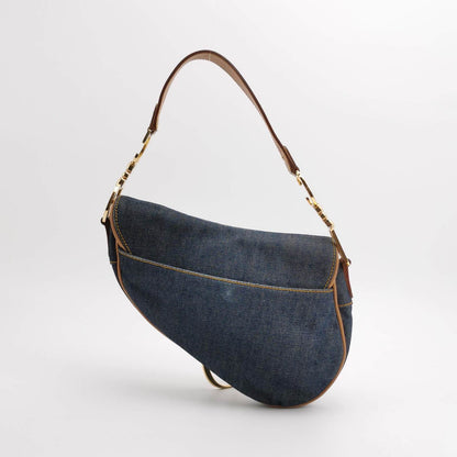 Dior Saddle Vintage Navy Denim with Silk Lining and Leather Trim