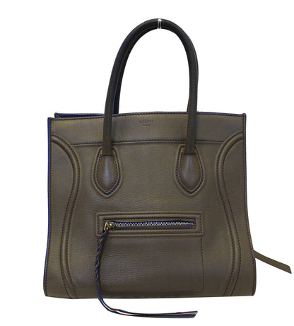 CELINE Phantom Luggage Olive Green Bicolor Grained Leather  Bag