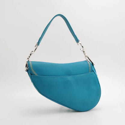 Dior Saddle Vintage Leather Baby Blue with Silver Hardware