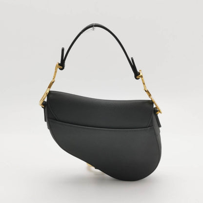 Dior Saddle Mini Black Grained Leather with Gold Hardware