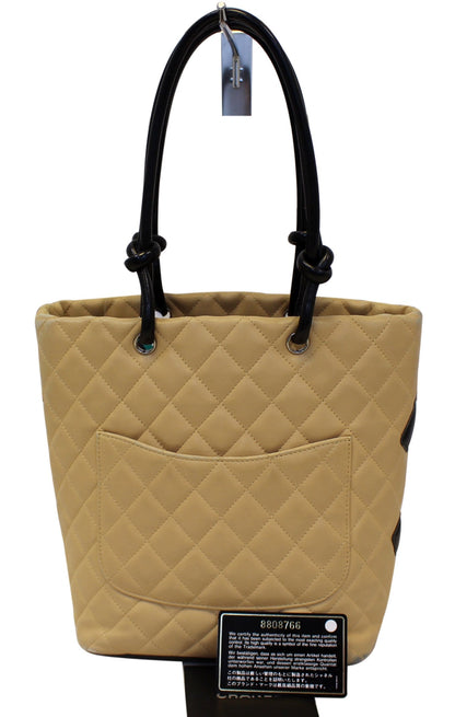 CHANEL Cambon Ligne Quilted Tote Beige Black - Last Call