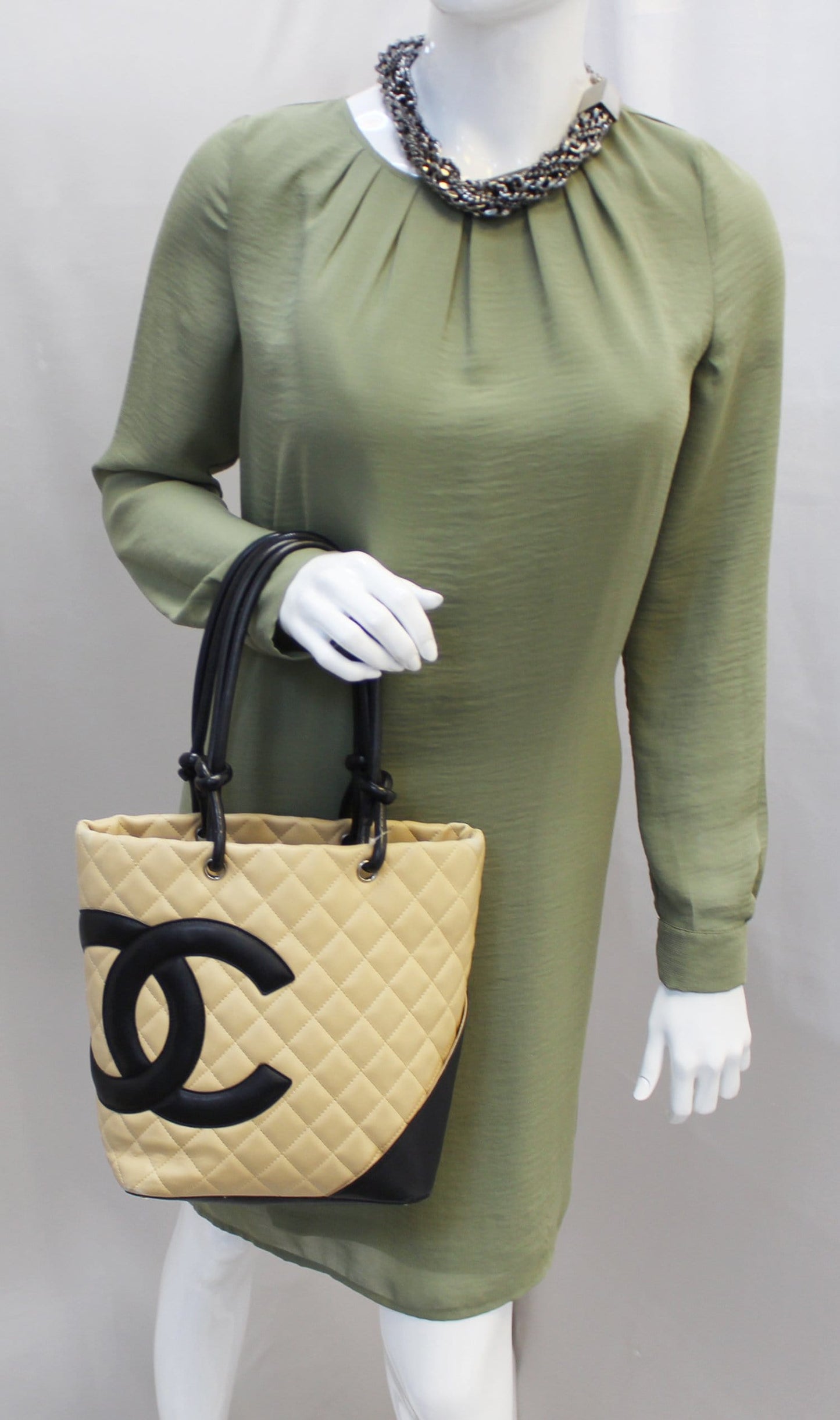 CHANEL Cambon Ligne Quilted Tote Beige Black - Last Call