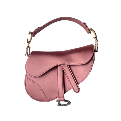 Dior Saddle Mini Silk Satin Rose Pink with Crystal Buckle