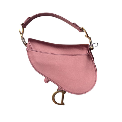 Dior Saddle Mini Silk Satin Rose Pink with Crystal Buckle