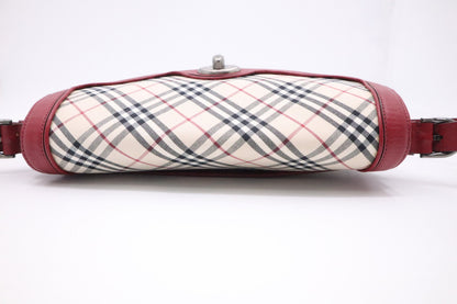 Burberry Shoulder Bag in Beige Checked Canvas & Red Leather