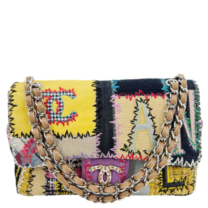 CHANEL Single Flap Jumbo Patchwork Tweed Crossbody Bag Multicolor