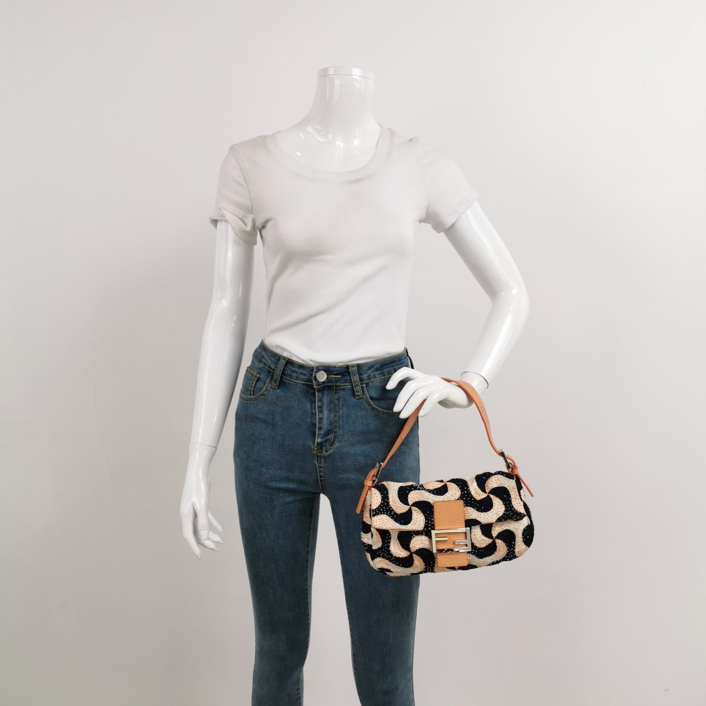 Fendi Baguette Beaded Windmill Orange Black Lizard Buckle
