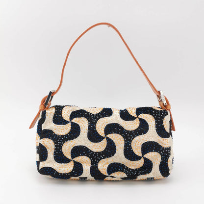 Fendi Baguette Beaded Windmill Orange Black Lizard Buckle