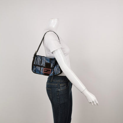 Fendi Baguette Black Silk with Blue Beads