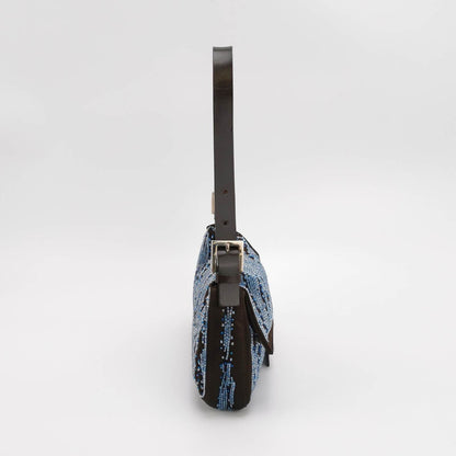 Fendi Baguette Black Silk with Blue Beads