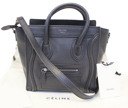 CELINE Black Leather Nano Luggage Shoulder Bag
