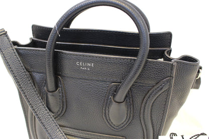 CELINE Black Leather Nano Luggage Shoulder Bag