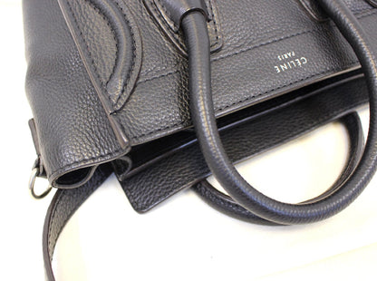 CELINE Black Leather Nano Luggage Shoulder Bag