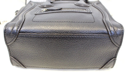 CELINE Black Leather Nano Luggage Shoulder Bag