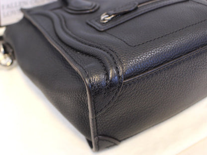 CELINE Black Leather Nano Luggage Shoulder Bag