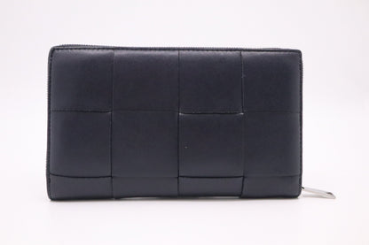 Bottega Veneta Cassette Zippy Wallet in Navy Blue Intrecciato Leather