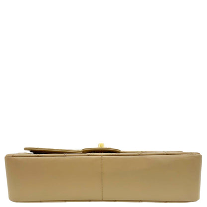 CHANEL Vintage Classic Double Flap Medium Quilted Leather Shoulder Bag Beige