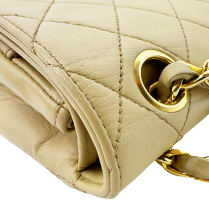 CHANEL Vintage Classic Double Flap Medium Quilted Leather Shoulder Bag Beige