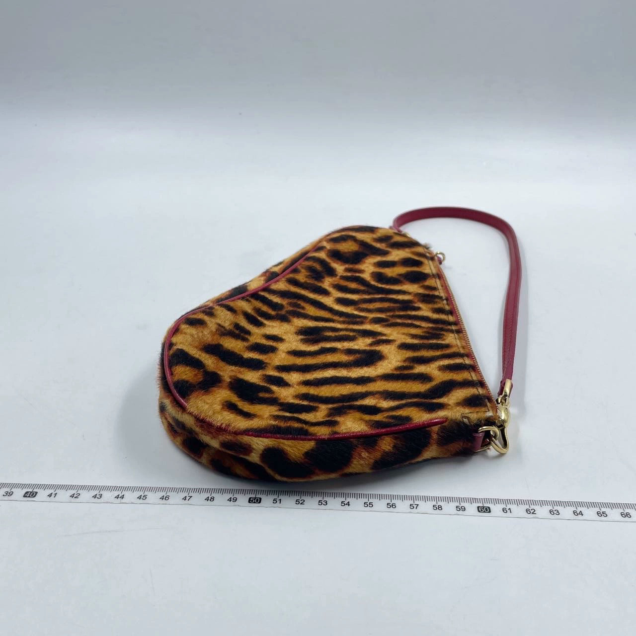Dior Saddle Vintage Classic Leopard Print Ponyhair Calfskin leather red strap zip opening
