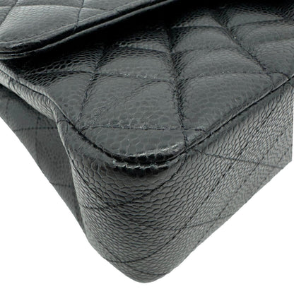 CHANEL Classic Double Flap Medium Quilted Caviar Leather Shoulder Bag Black