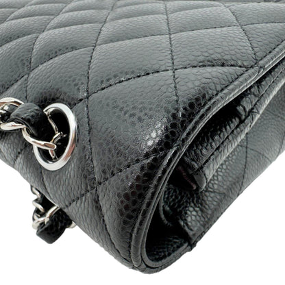 CHANEL Classic Double Flap Medium Quilted Caviar Leather Shoulder Bag Black