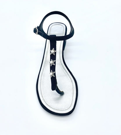 CHANEL T-STRAP PEARL EMBELLISHED BLOCK HEEL SANDALS