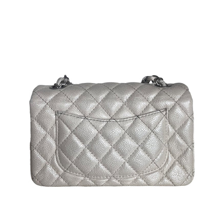 Chanel Classic Flap Rectangular Mini Pearlescent Off White Caviar Leather Crossbody Bag