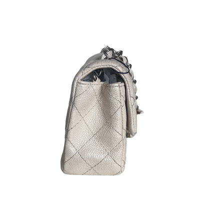 Chanel Classic Flap Rectangular Mini Pearlescent Off White Caviar Leather Crossbody Bag