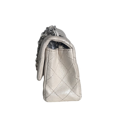 Chanel Classic Flap Rectangular Mini Pearlescent Off White Caviar Leather Crossbody Bag