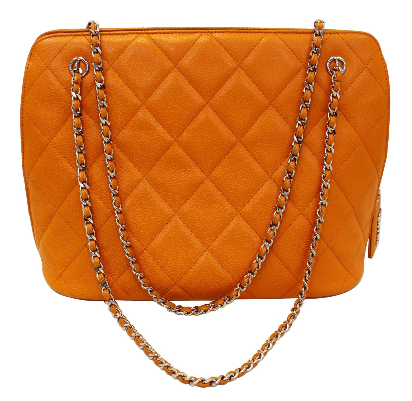 CHANEL Caviar Leather Orange Timeless Shoulder Bag