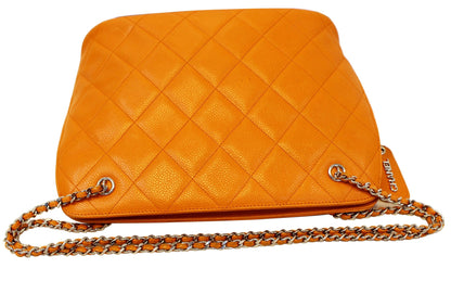 CHANEL Caviar Leather Orange Timeless Shoulder Bag